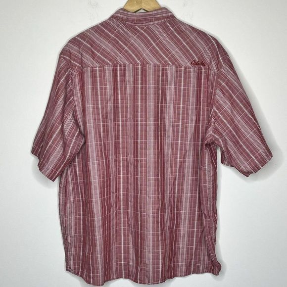 Cabela's Men Button Down Red & White Collared Plaid Shirt Size XL Short Sleeve - Picture 2 of 9